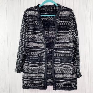 Talbots Open Cardigan Blazer Tweed Textured Striped Black Metallic Size MP